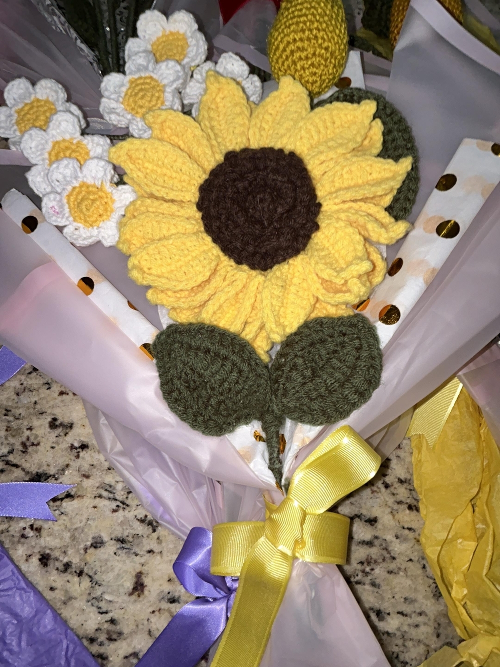 Handmade Crocheted Sunflower Bouquet - Yellow & Green